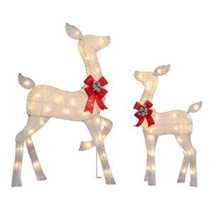 White Doe & Fawn 2-Piece Light-Up  Christmas Decor Set